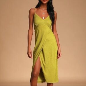 Lulus Chartreuse Tie-back Faux Wrap Dress